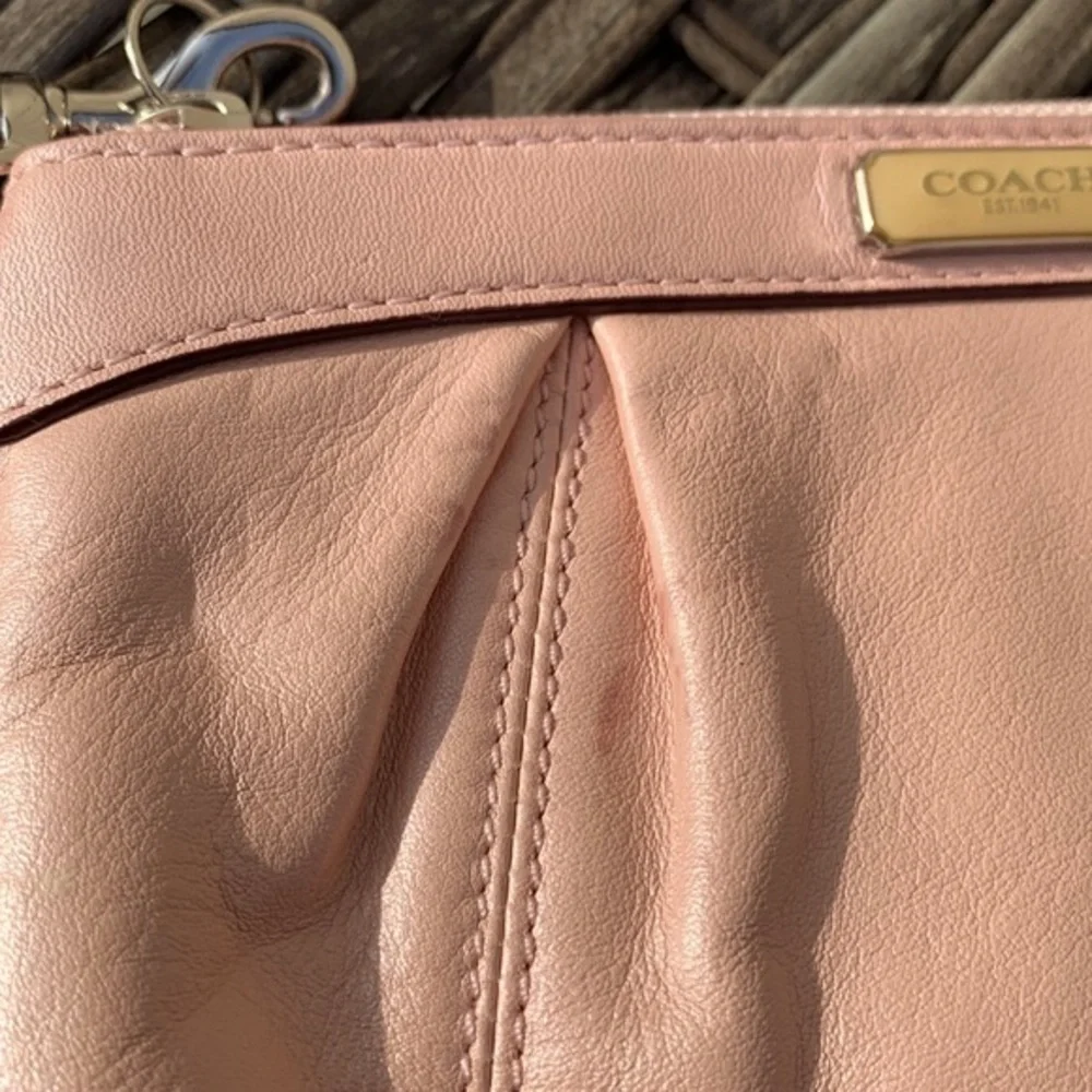 COACH Pearlescent Pale Pink Large Leather Wristlet